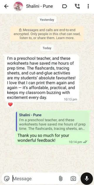 WhatsApp feedback from Nikita